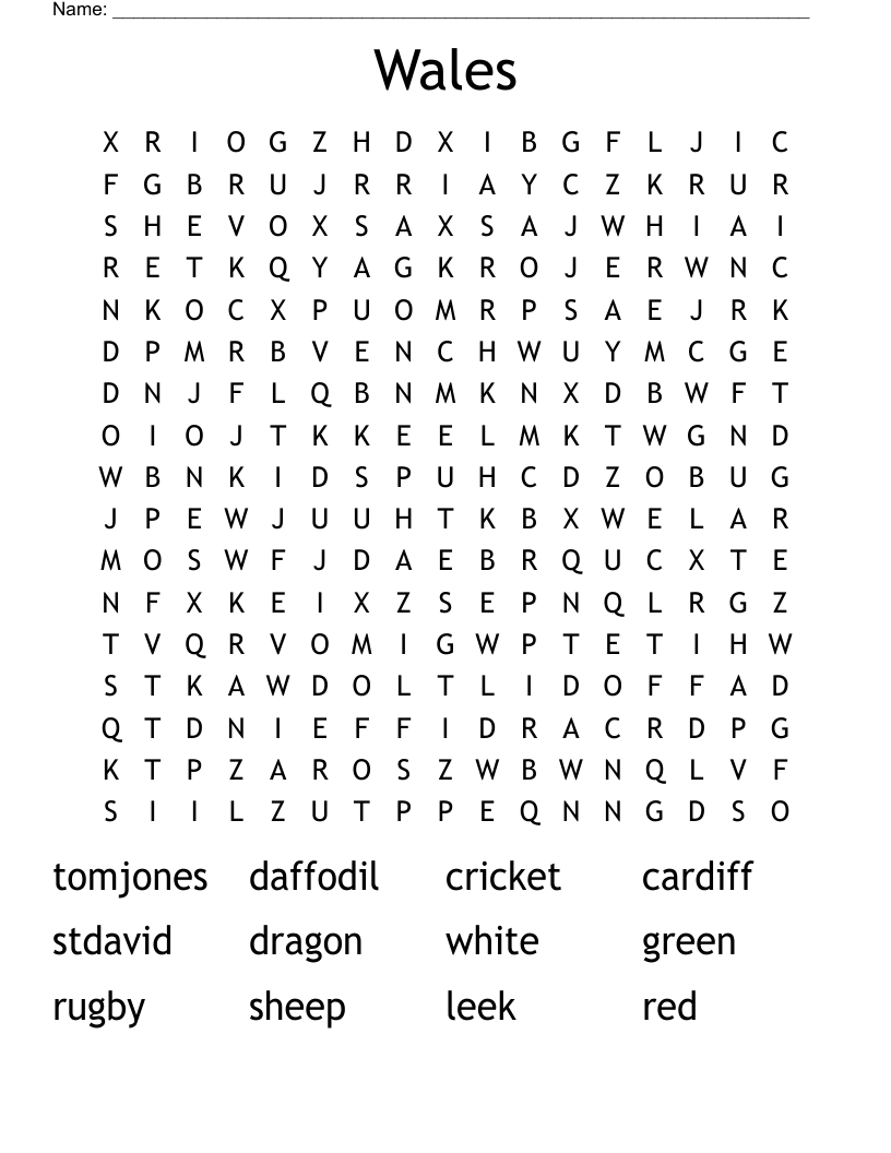 Wales Word Search