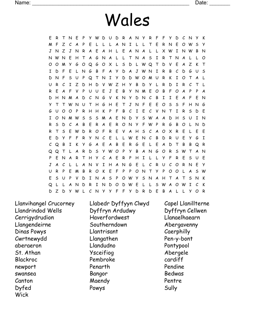 Wales Word Search