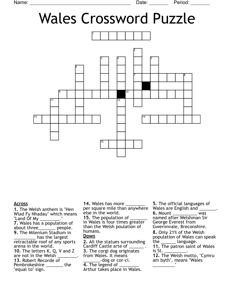 Wales Crossword Puzzle