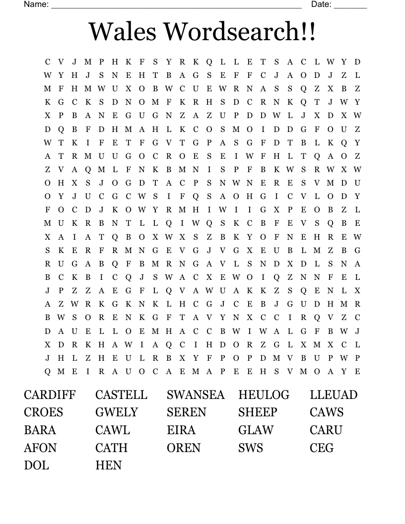 Wales Wordsearch!!