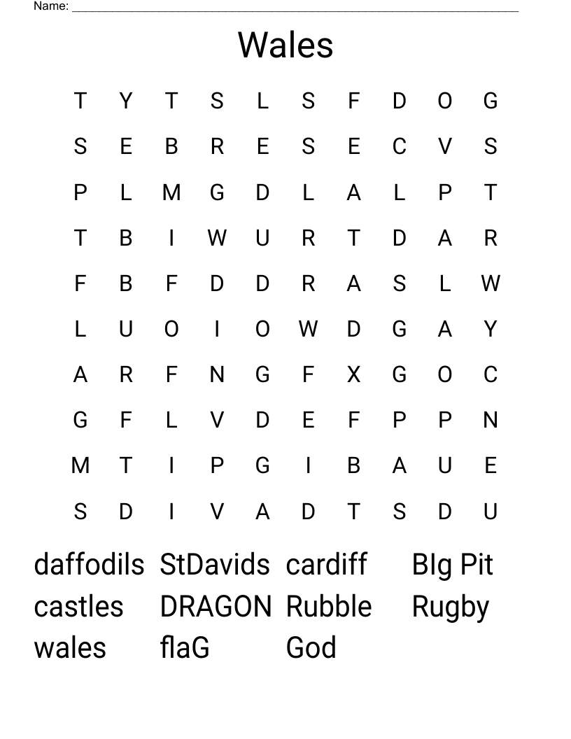 Wales  Word Search