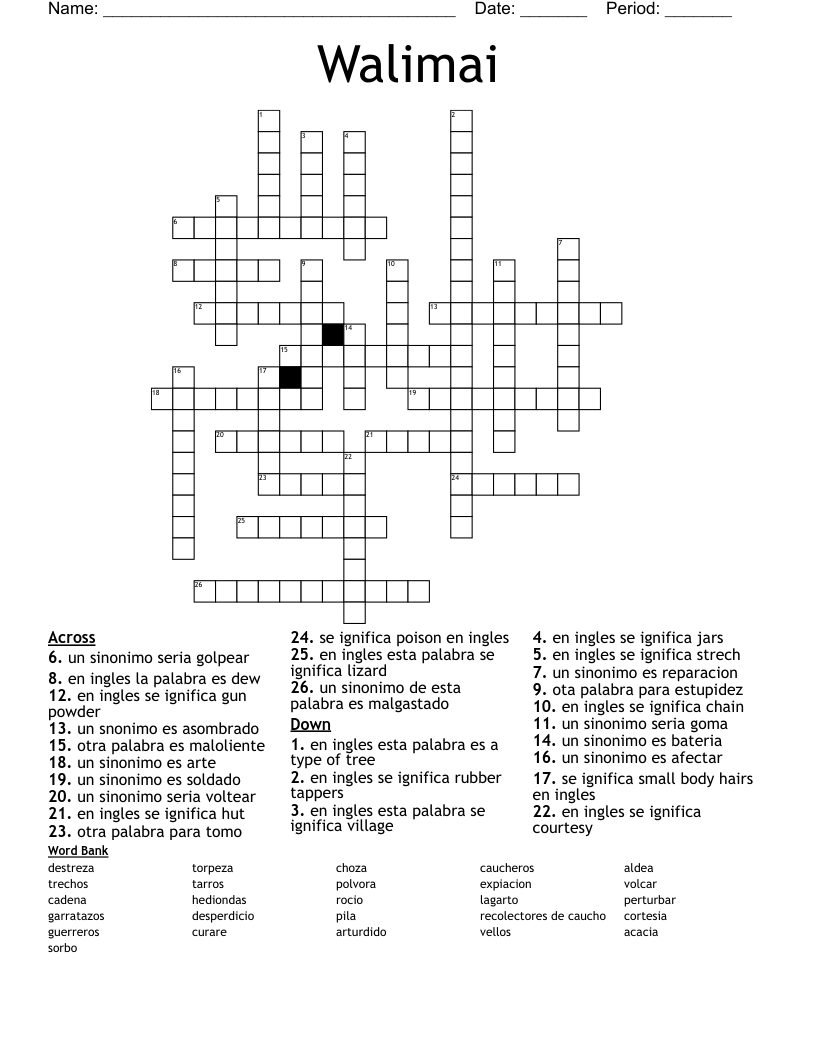 Walimai  Crossword