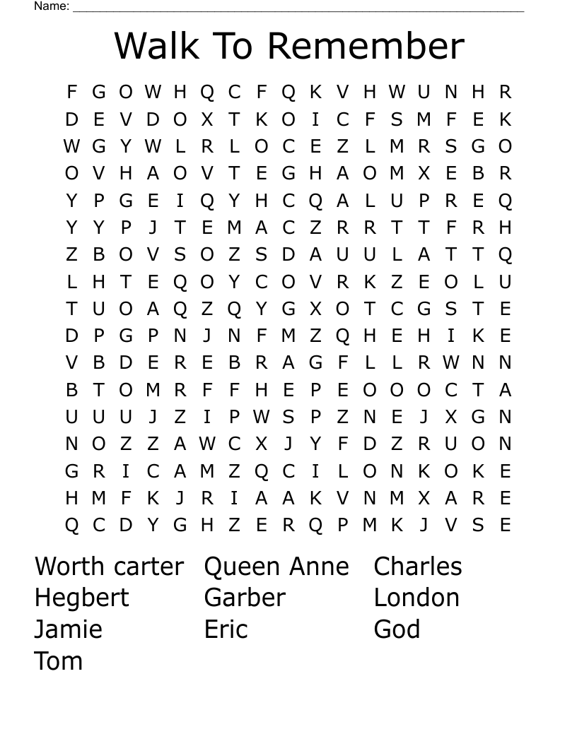 Walk To Remember Word Search