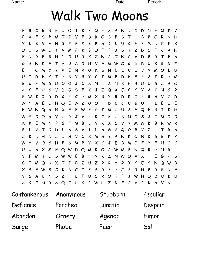 Walk Two Moons Word Search