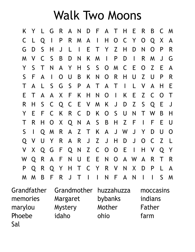 Walk Two Moons Word Search