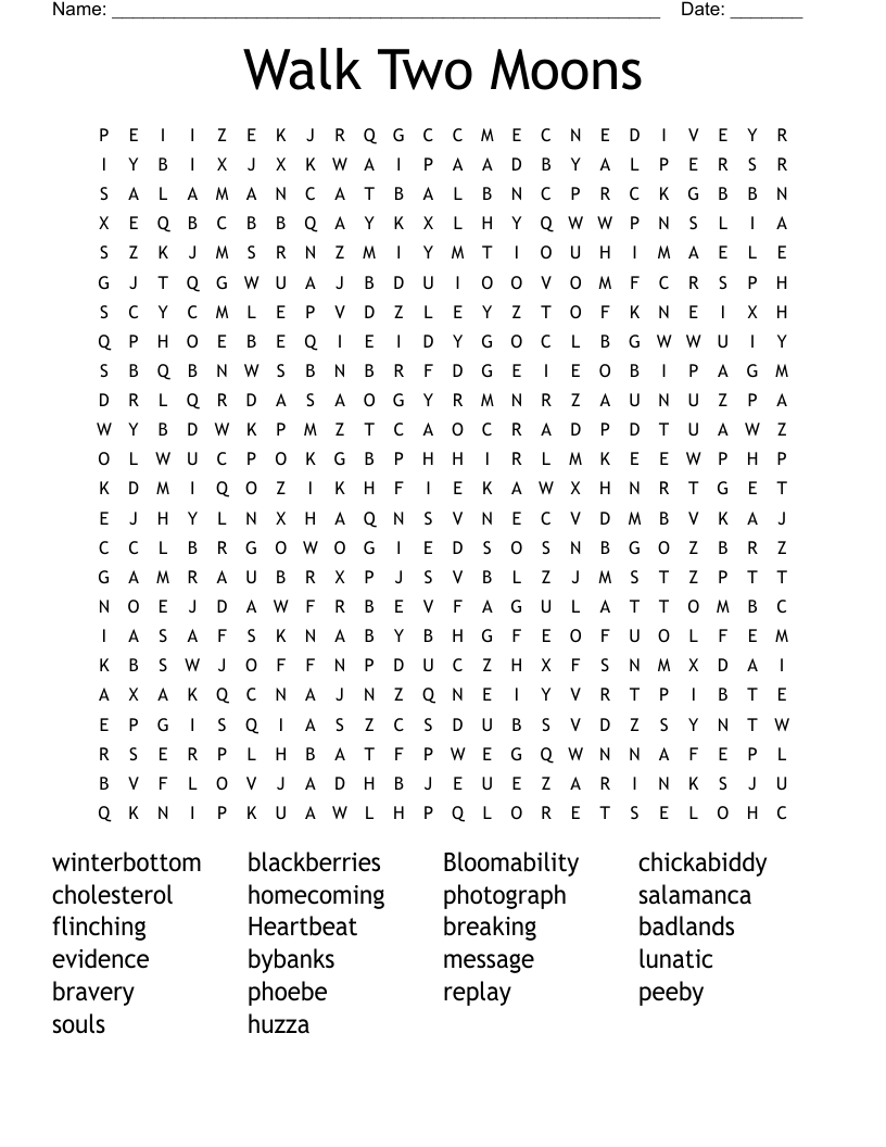 Walk Two Moons Word Search