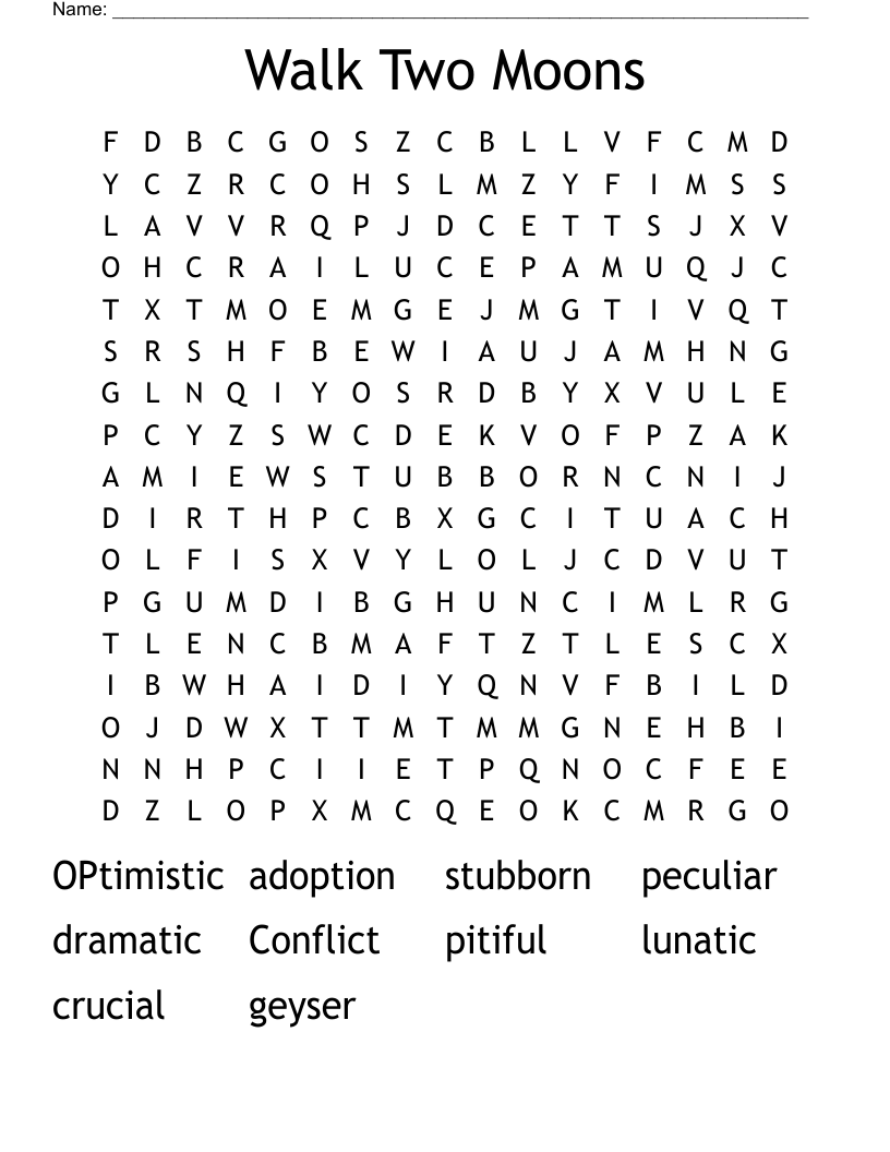 Walk Two Moons Word Search