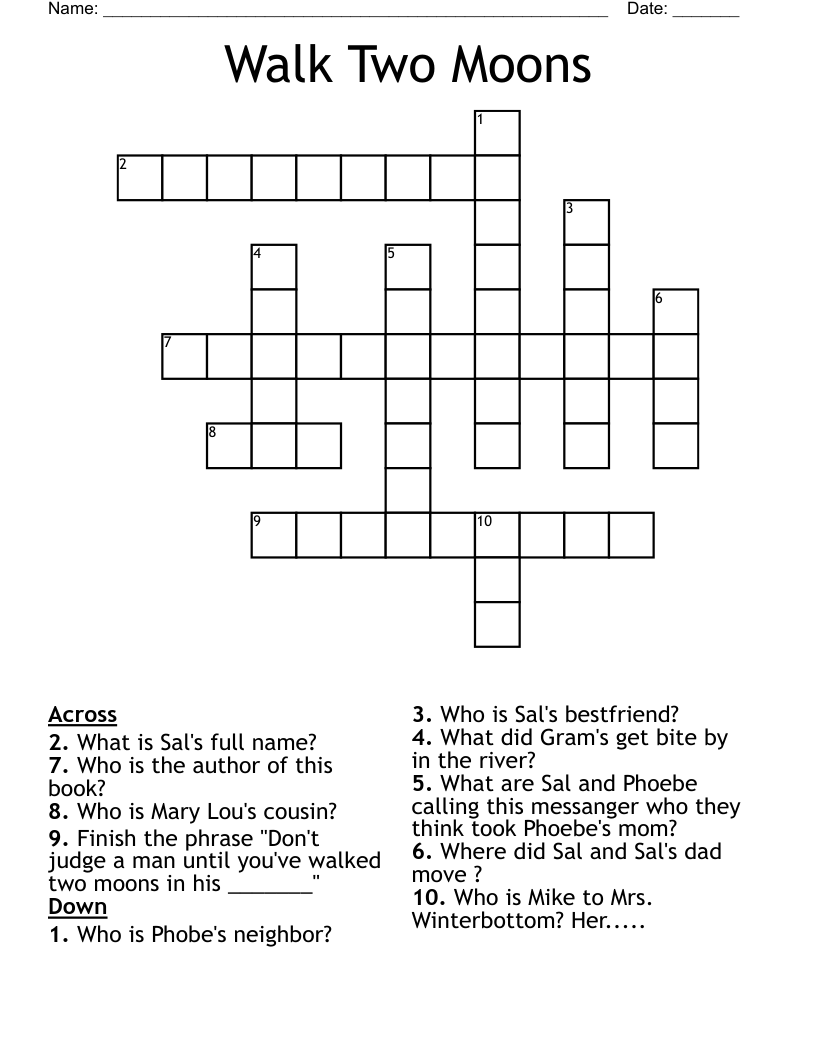 Walk Two Moons Crossword