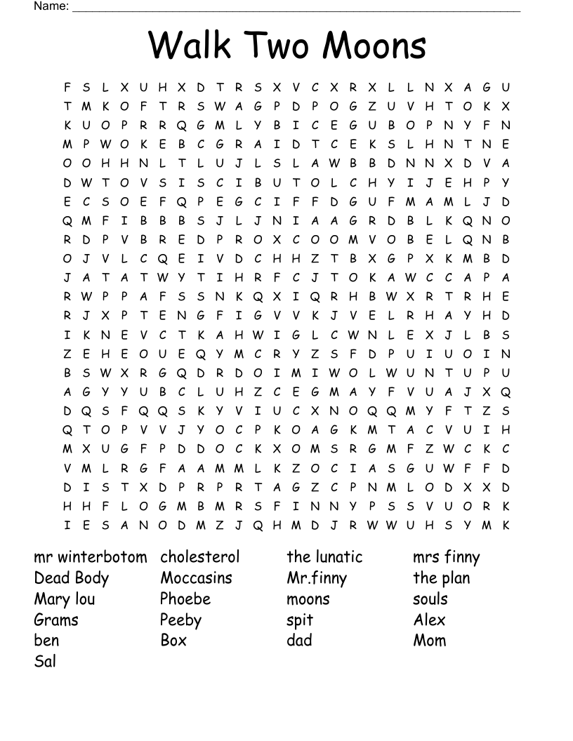 Walk Two Moons Word Search