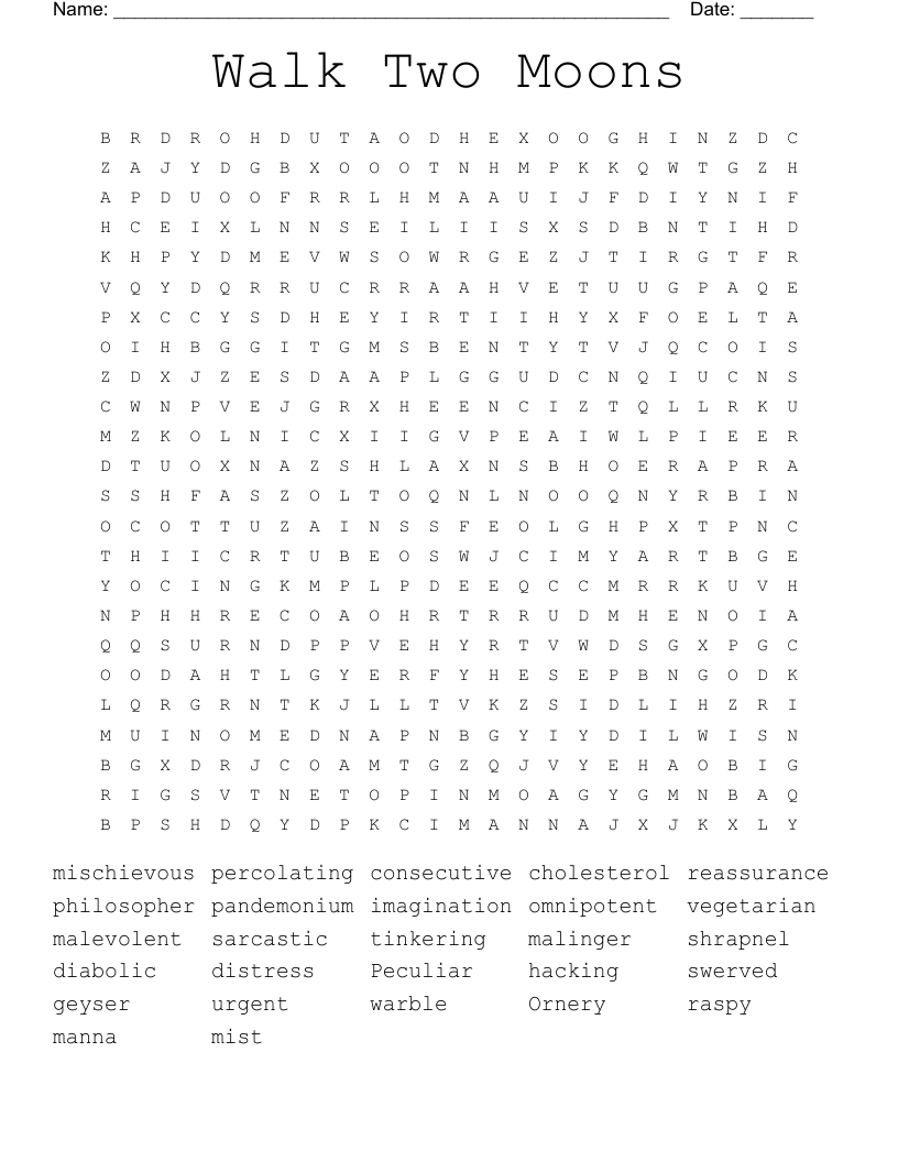 Walk Two Moons Word Search