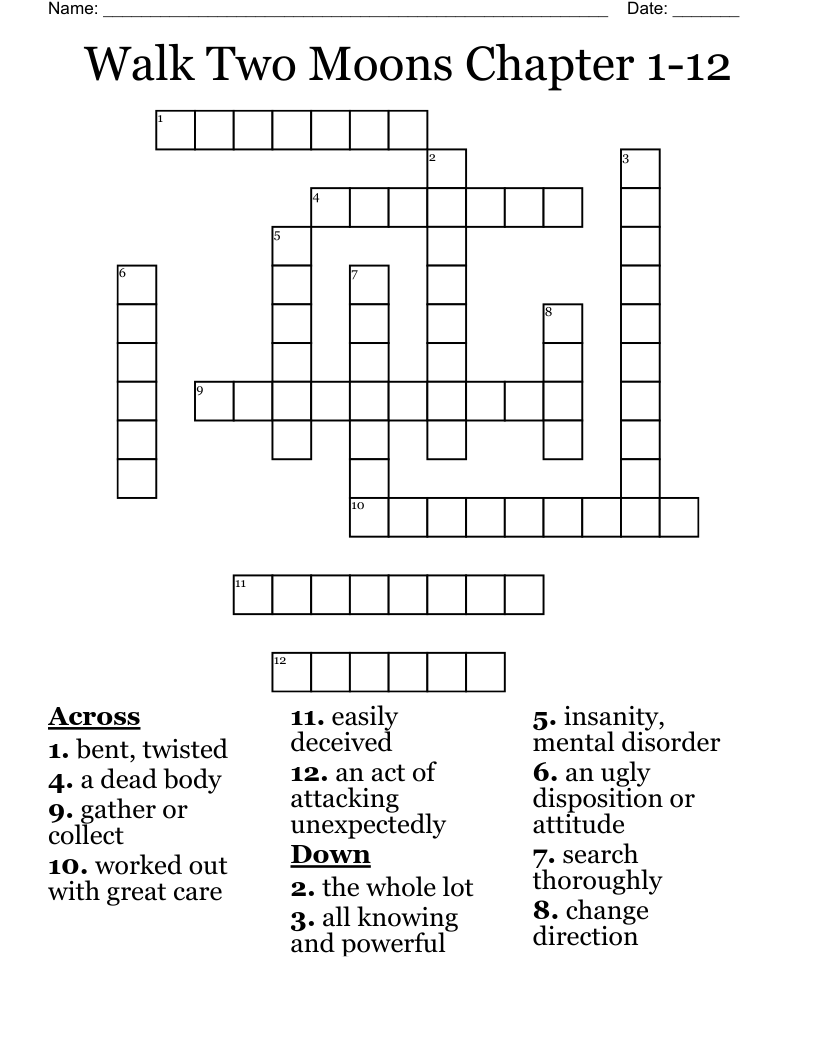 Walk Two Moons Chapter 1-12 Crossword