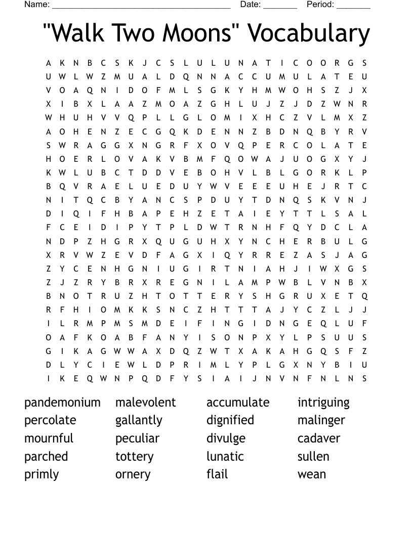 "Walk Two Moons" Vocabulary Word Search