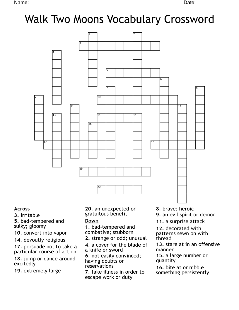 Walk Two Moons Vocabulary Crossword