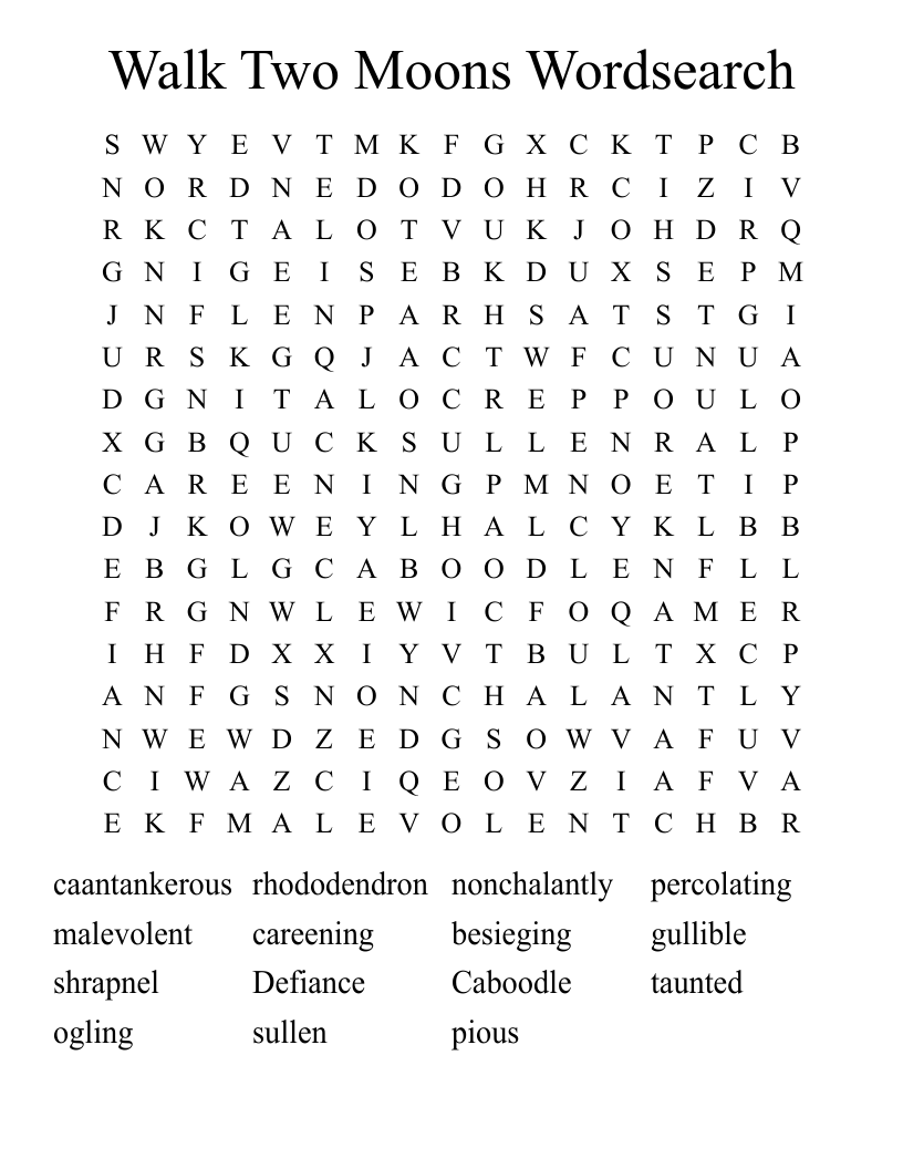 Walk Two Moons Wordsearch