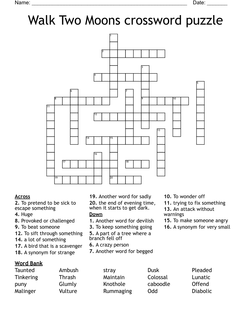 Walk Two Moons crossword puzzle 