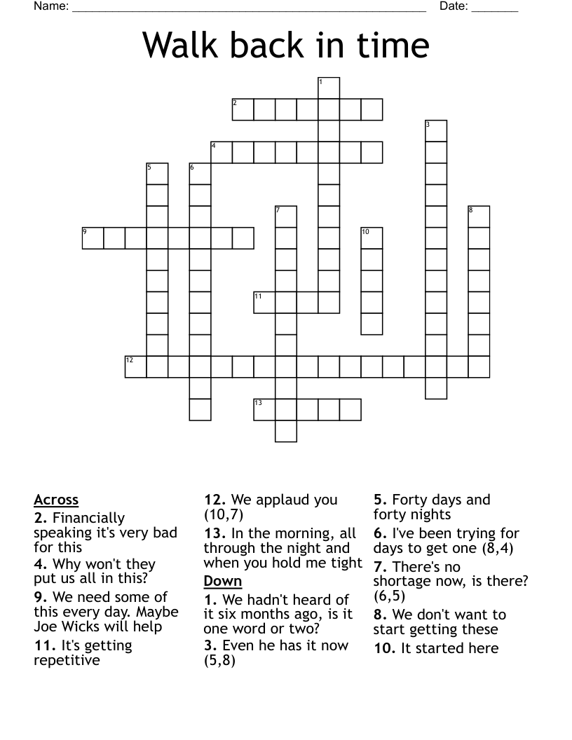 Walk back in time Crossword