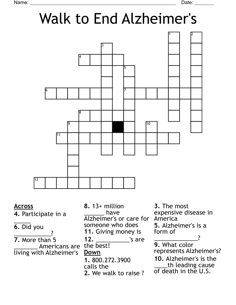 Walk to End Alzheimer's Crossword