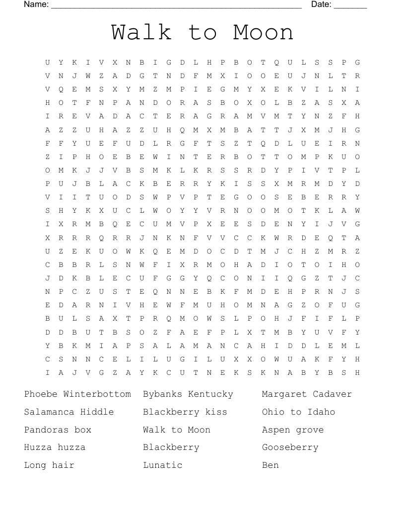 Walk to Moon Word Search