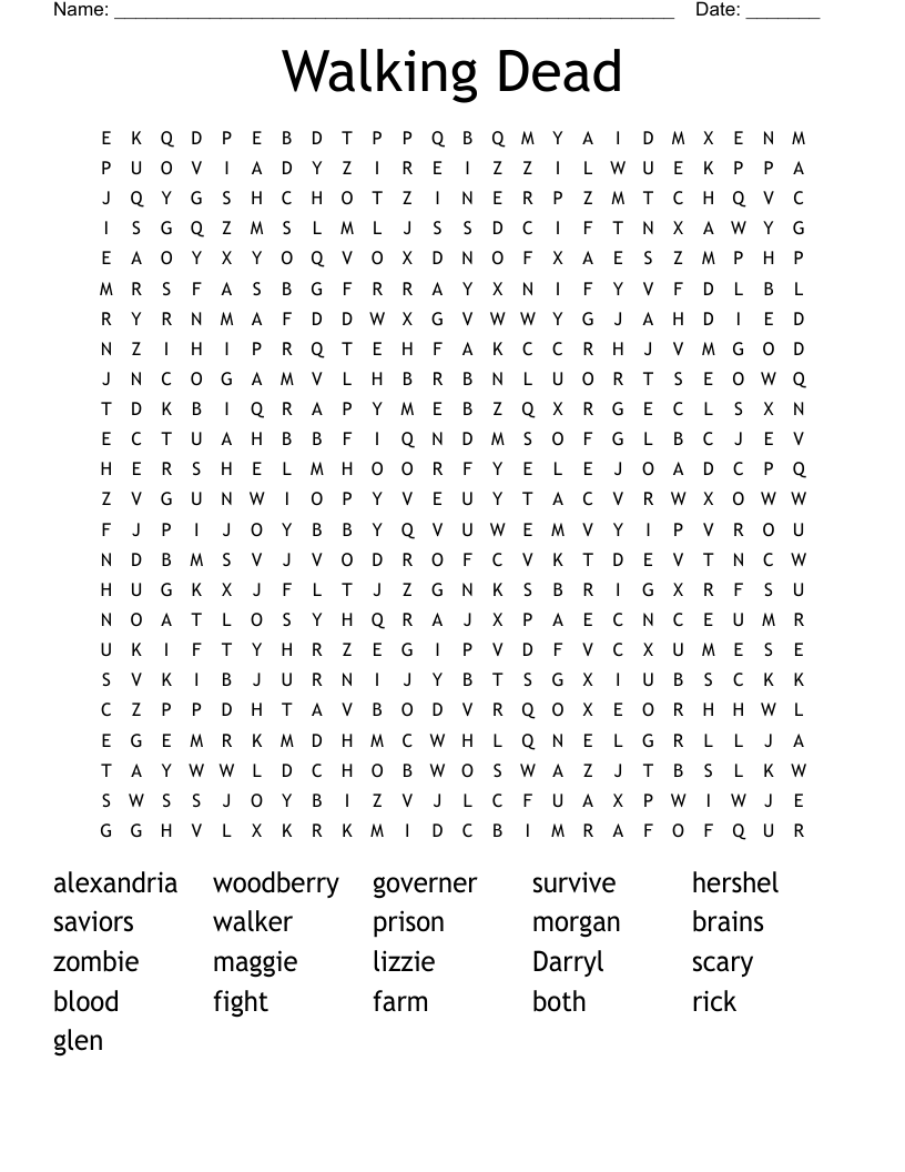 Walking Dead Word Search