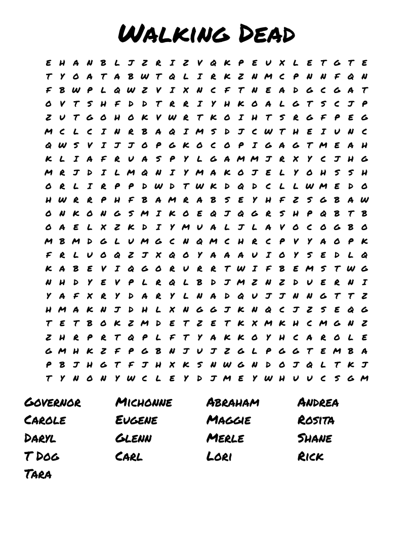 Walking Dead Word Search