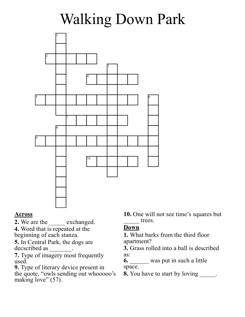 Walking Down Park Crossword