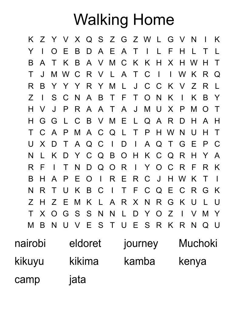 Walking Home Word Search