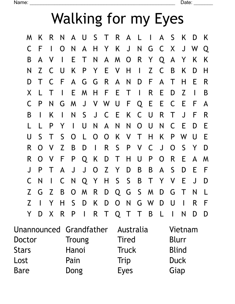 Walking for my Eyes Word Search