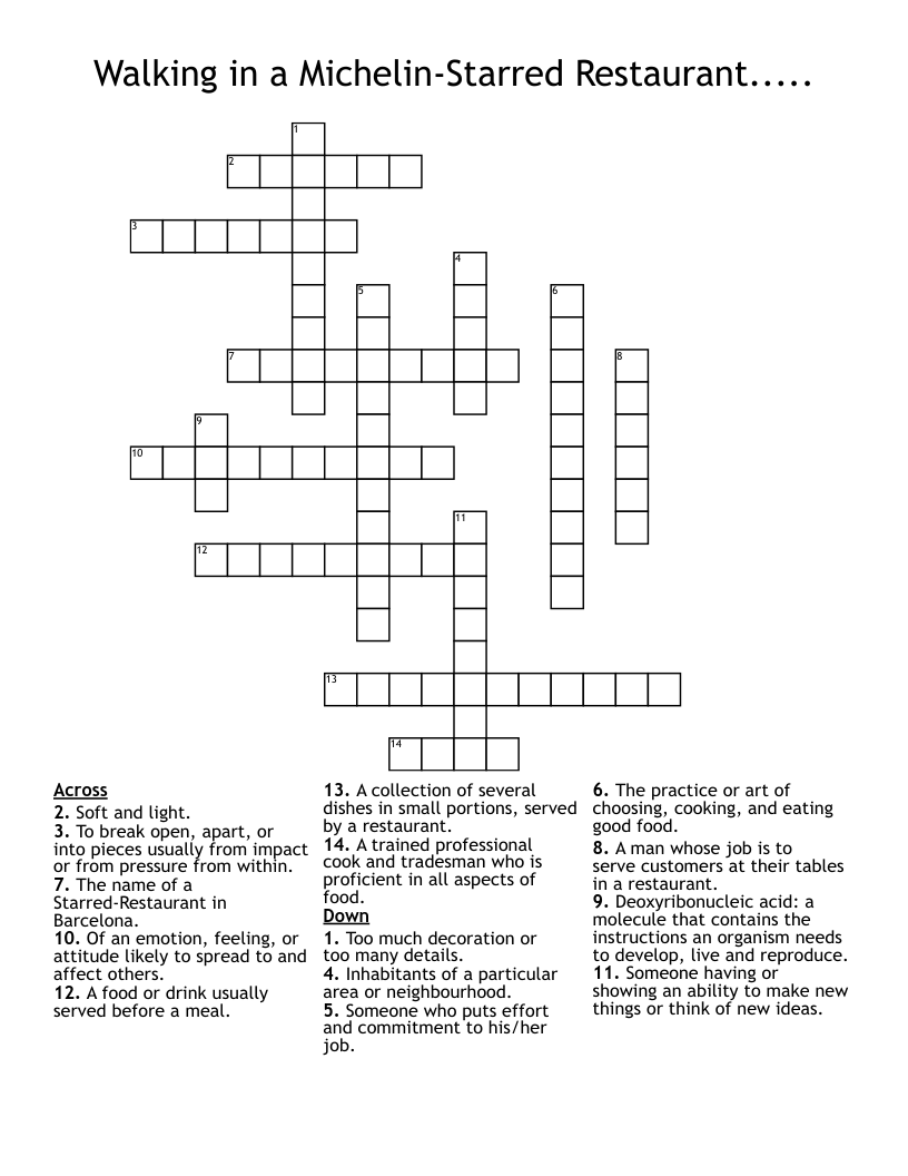 Walking in a Michelin-Starred Restaurant..... Crossword
