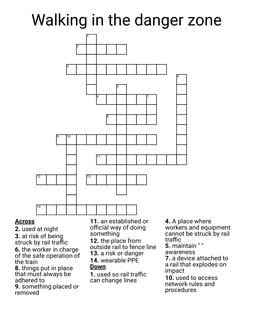 Walking in the danger zone Crossword