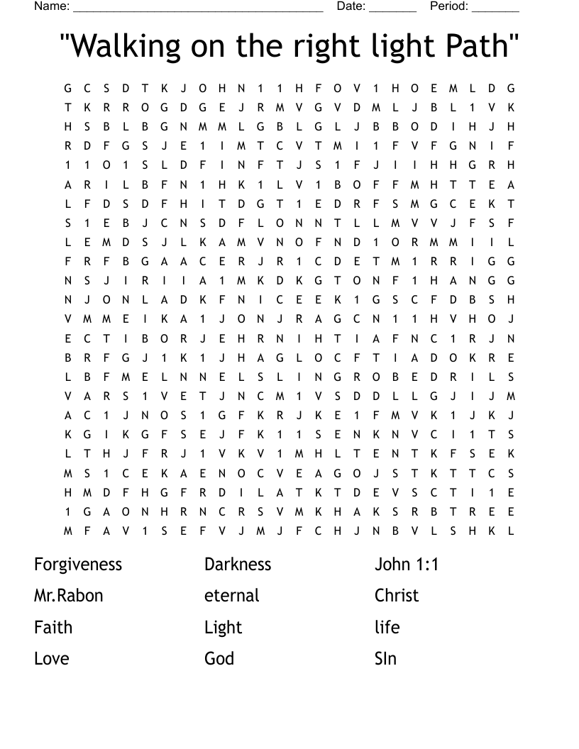 "Walking on the right light Path" Word Search