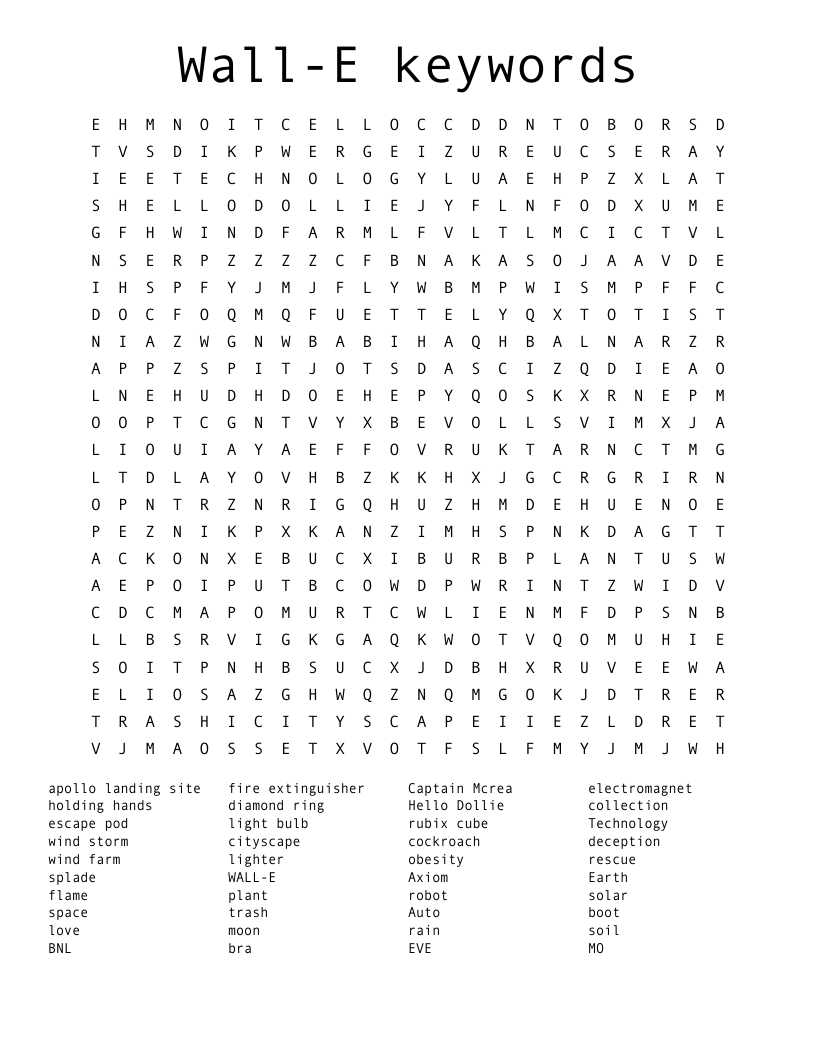 Wall-E keywords Word Search