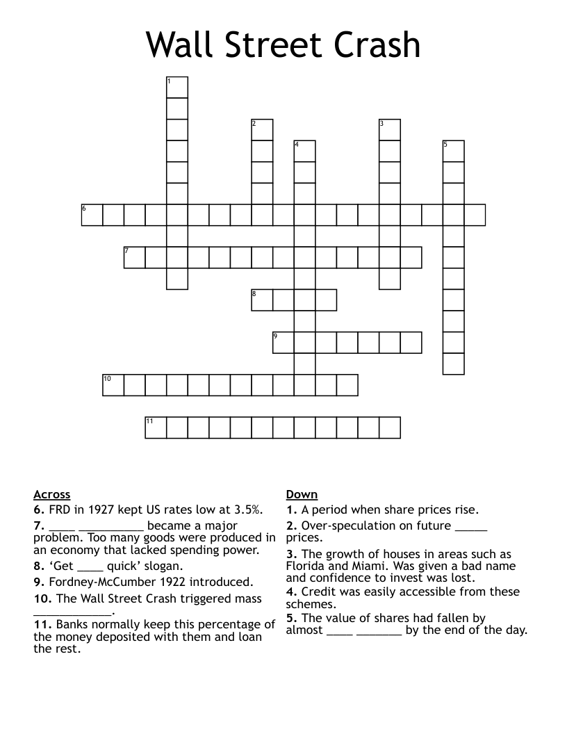 Wall Street Crash Crossword