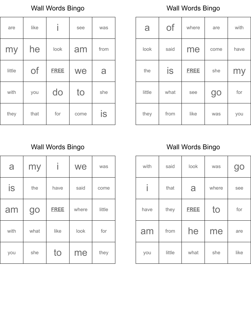 Wall Words Bingo
