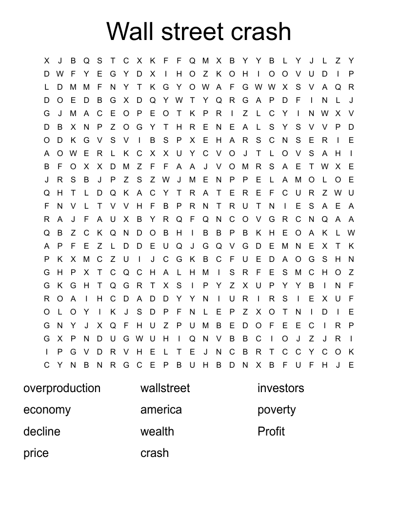 Wall street crash Word Search