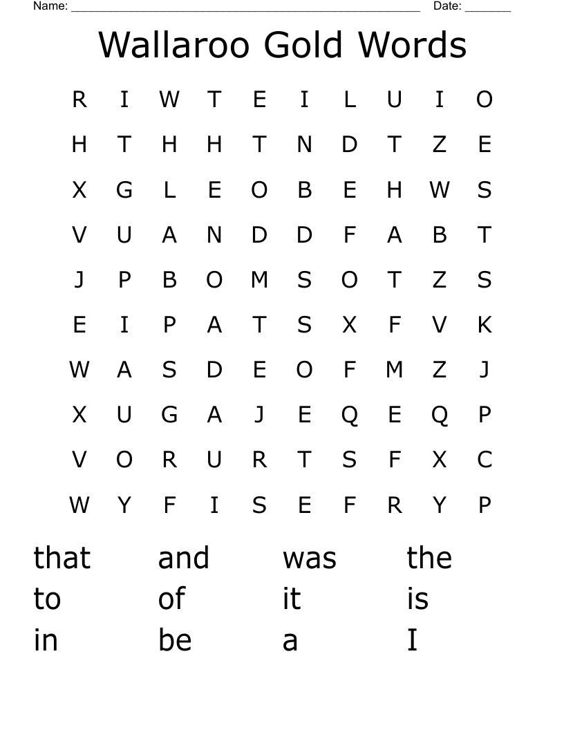 Wallaroo Gold Words Word Search