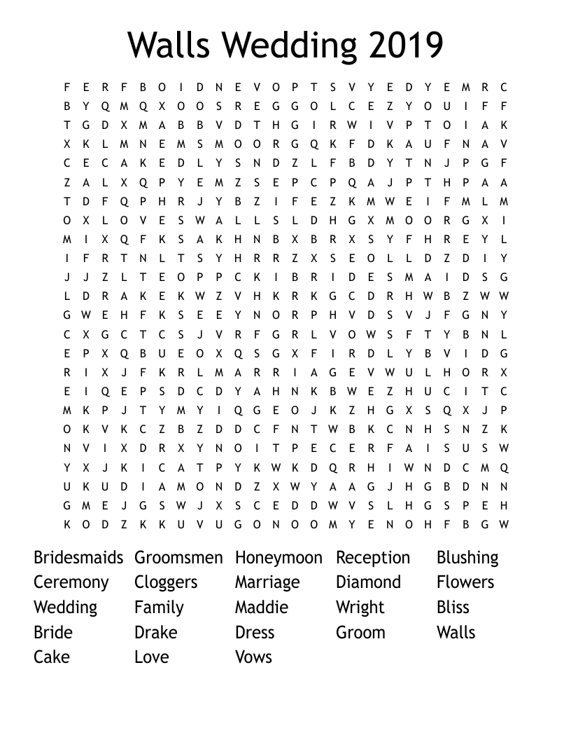 Walls Wedding 2019 Word Search