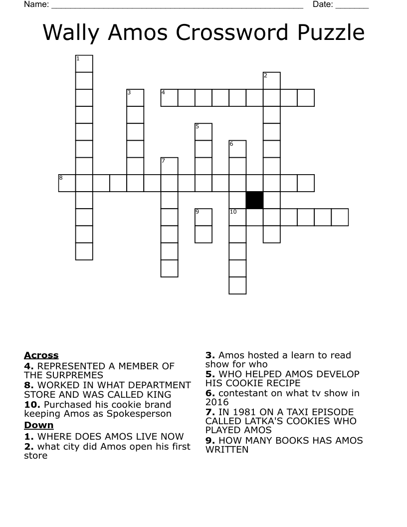 Wally Amos Crossword Puzzle