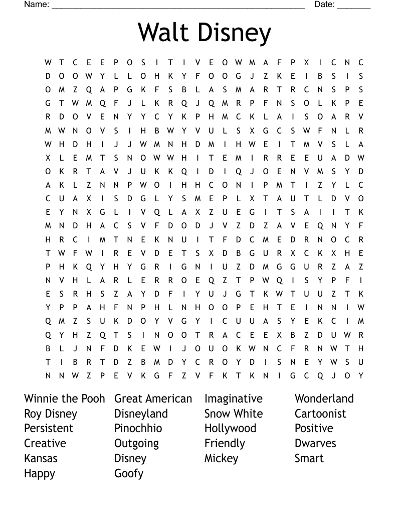 Walt Disney Word Search