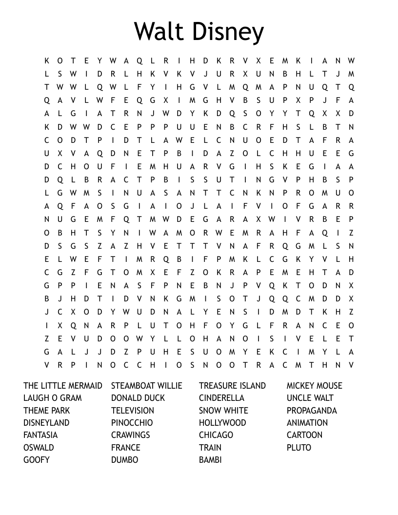 Walt Disney Word Search
