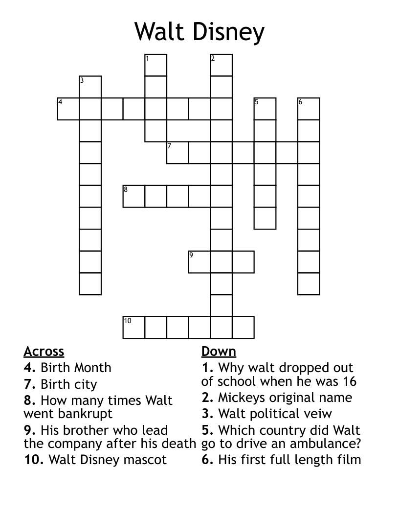 Walt Disney Crossword