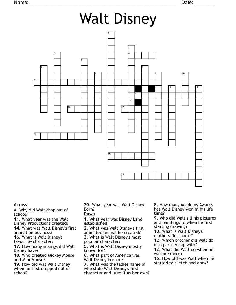 Walt Disney Crossword