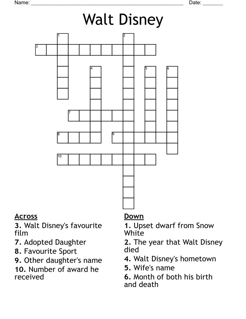 Walt Disney Crossword
