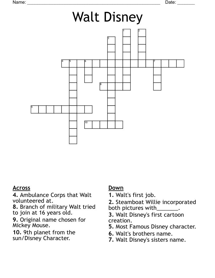 Walt Disney Crossword