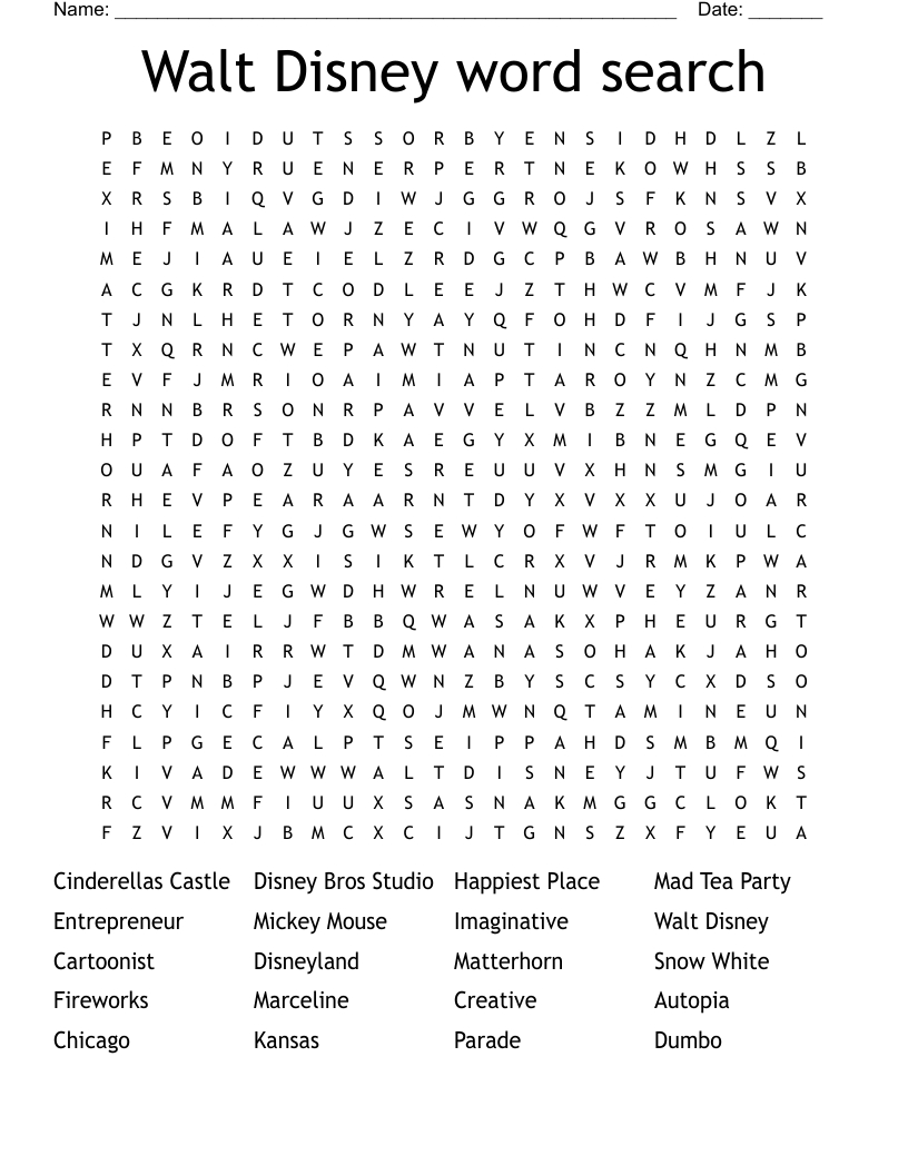 Walt Disney word search