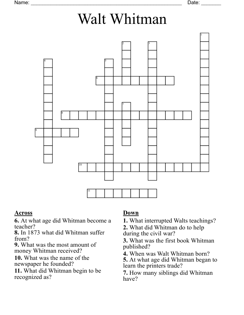 Walt Whitman  Crossword