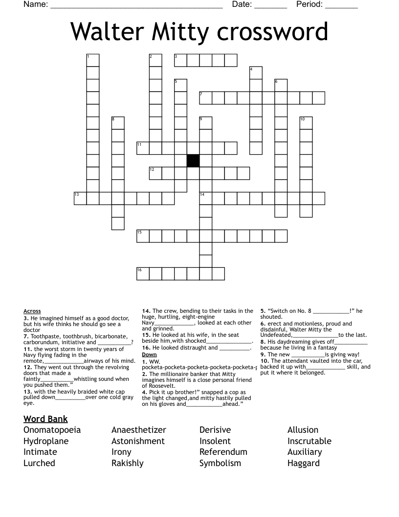 Walter Mitty crossword