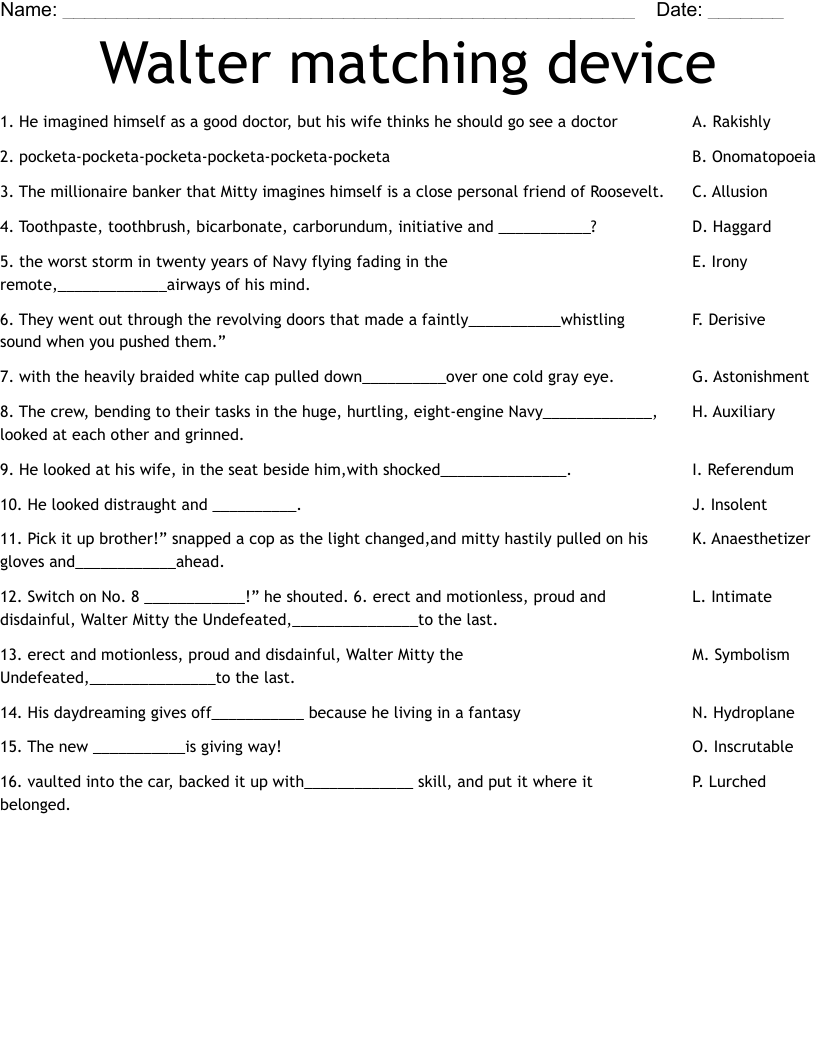 Walter matching device  Worksheet