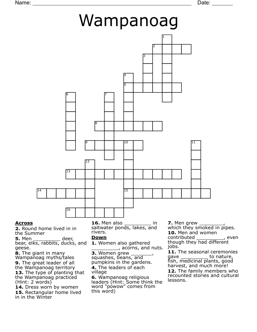 Wampanoag Crossword