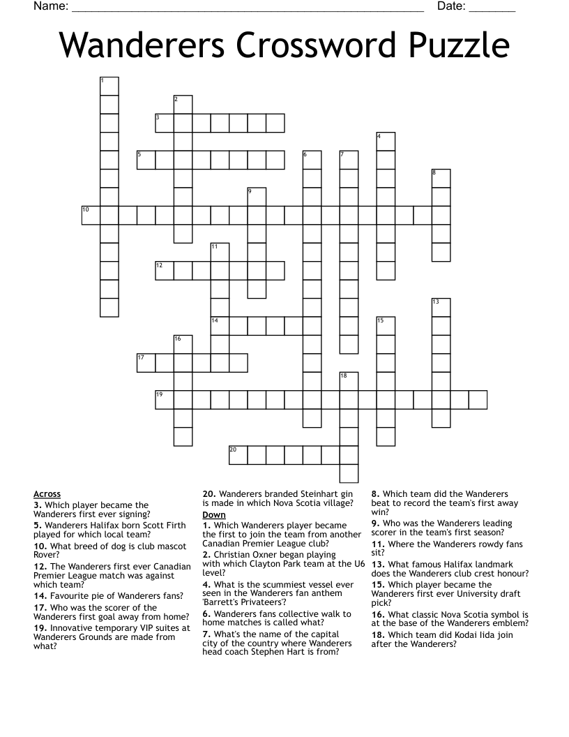 Wanderers Crossword Puzzle