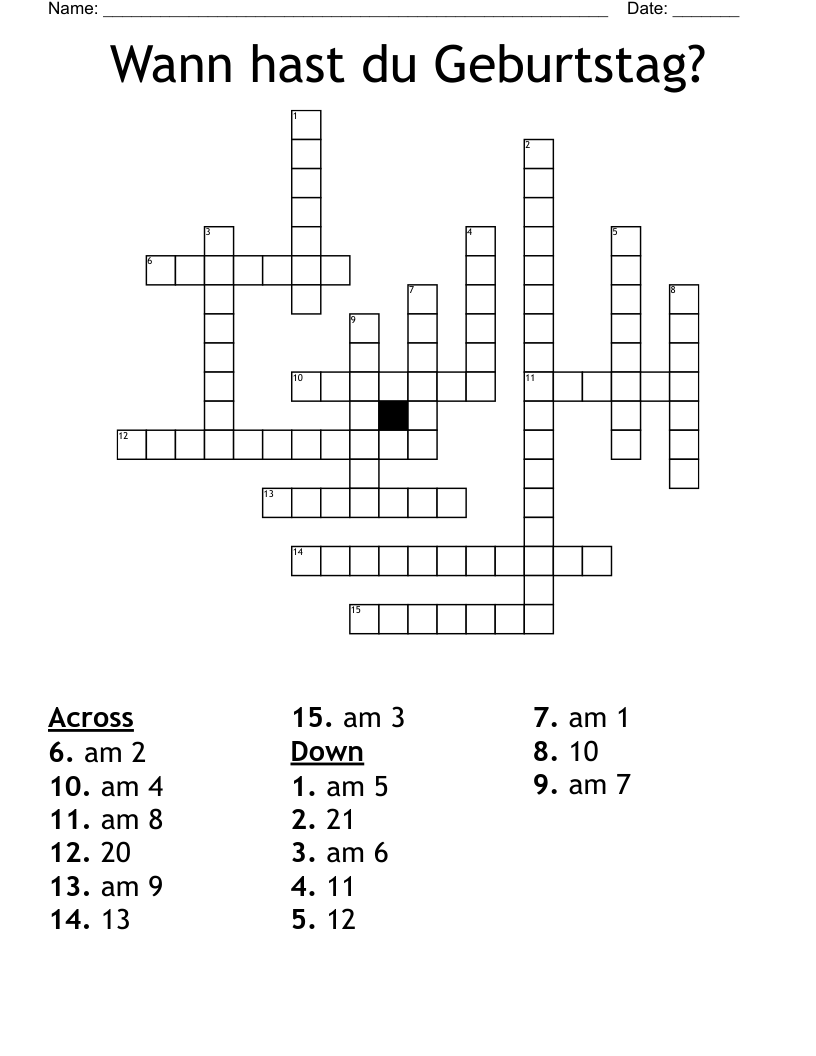Wann hast du Geburtstag? Crossword